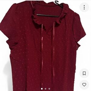 SHEIN Deep Red Blouse with Ruffle Accents